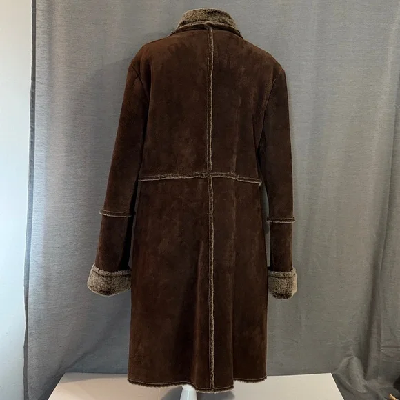 Express Y2K Penny Lane Genuine Suede Leather Faux Fur Coat reversible L - Picture 4 of 8